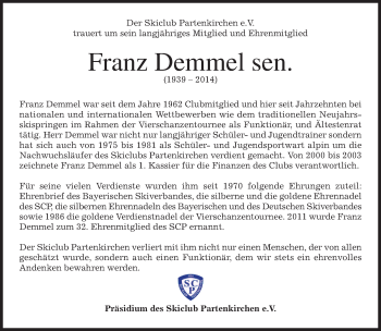 Traueranzeige von Franz Demmel von merkurtz