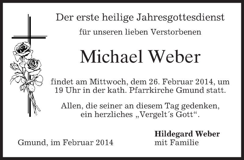 Traueranzeige für Michael Weber vom 24.02.2014 aus merkurtz