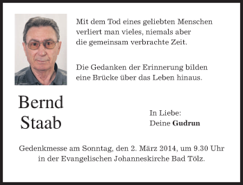 Traueranzeige von Bernd Staab von merkurtz