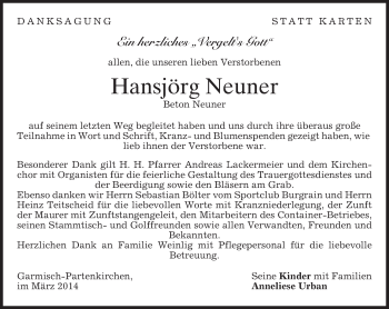 Traueranzeige von Hansjörg Neuner von merkurtz
