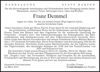Traueranzeige von Franz Demmel von merkurtz