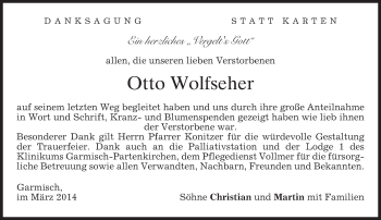 Traueranzeige von Otto Wolfseher von merkurtz