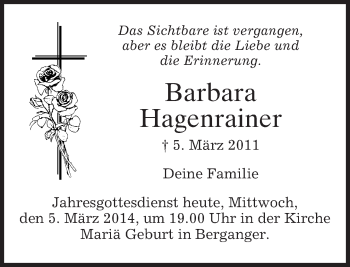 Traueranzeige von Barbara Hagenrainer
