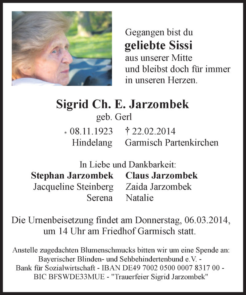  Traueranzeige für Sigrid Ch. E. Jarzombek vom 04.03.2014 aus merkurtz
