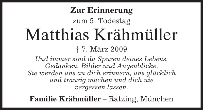  Traueranzeige für Matthias Krähmüller vom 08.03.2014 aus merkurtz