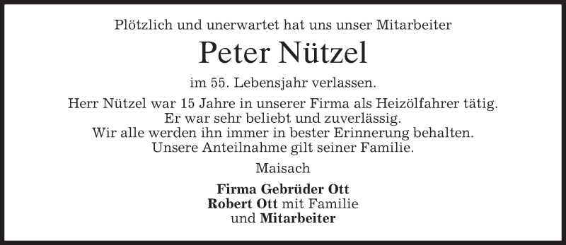 Traueranzeigen von Peter Nützel | trauer.merkur.de