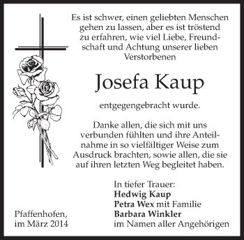 Traueranzeige von Josefa Kaup von merkurtz