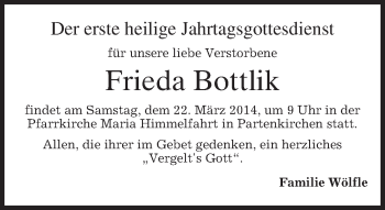 Traueranzeige von Frieda Bottlik von merkurtz