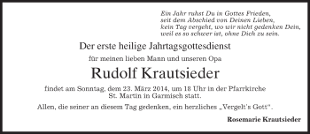 Traueranzeige von Rudolf Krautsieder von merkurtz