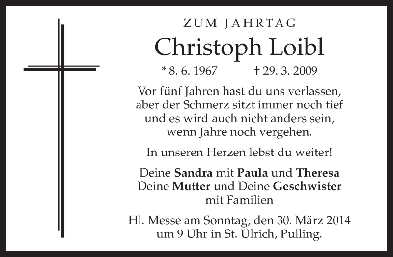 Traueranzeige für Christoph Loibl vom 29.03.2014 aus merkurtz