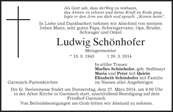 Traueranzeige von Ludwig Schönhofer von merkurtz