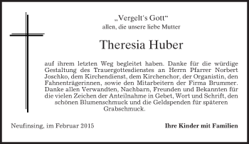 Traueranzeige von Theresia Huber von merkurtz