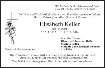 Traueranzeige von Elisabeth Keller von merkurtz