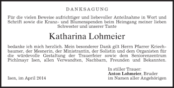 Traueranzeige von Katharina Lohmeier von merkurtz