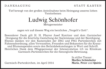 Traueranzeige von Ludwig Schönhofer von merkurtz