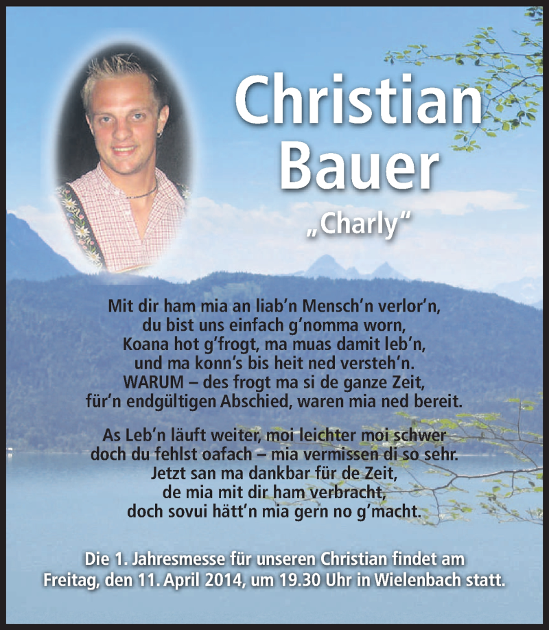 Traueranzeige für Christian Bauer vom 10.04.2014 aus merkurtz