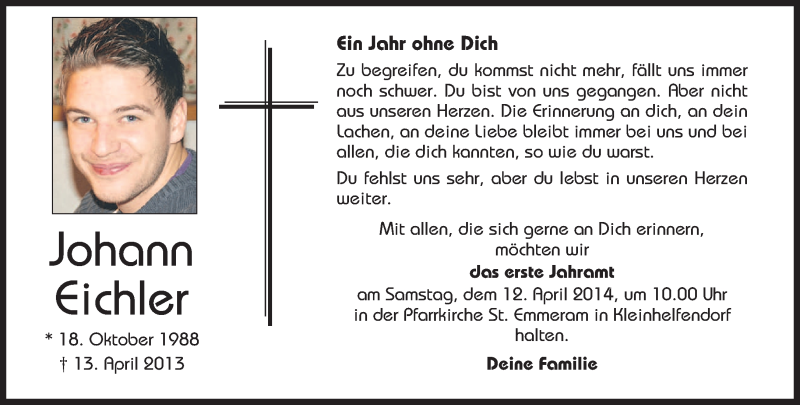  Traueranzeige für Johann Eichler vom 10.04.2014 aus merkurtz