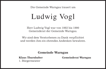 Traueranzeige von Ludwig Vogl von merkurtz
