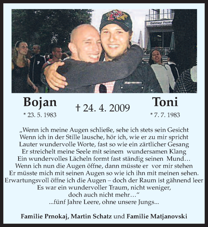  Traueranzeige für Bojan und Toni  vom 24.04.2014 aus merkurtz