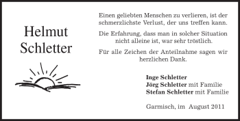 Traueranzeige von Helmut Schletter von MERKUR & TZ