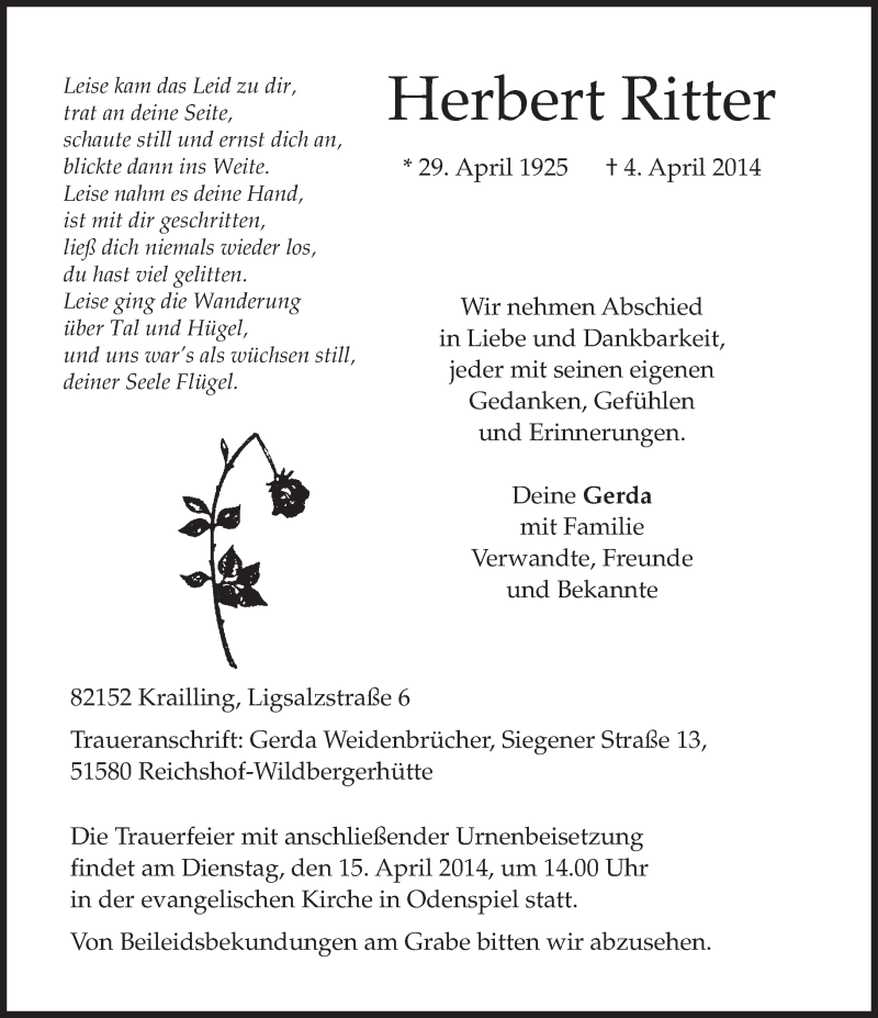 Traueranzeigen von Herbert Ritter | trauer.merkur.de