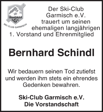 Traueranzeige von Bernhard Schindl von merkurtz