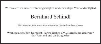 Traueranzeige von Bernhard Schindl von merkurtz