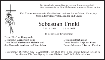 Traueranzeigen von Sebastian Trinkl | trauer.merkur.de