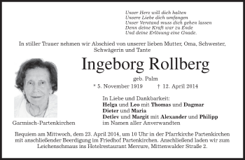 Traueranzeige von Ingeborg Rollberg von merkurtz