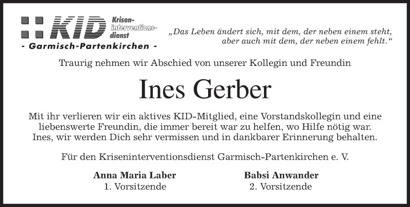  Traueranzeige für Ines Gerber vom 23.04.2014 aus merkurtz