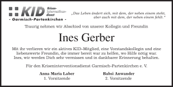 Traueranzeige von Ines Gerber von merkurtz