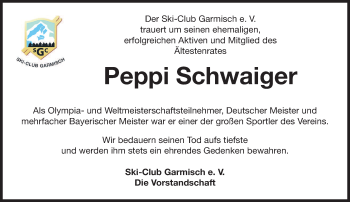 Traueranzeige von Peppi Schwaiger von merkurtz