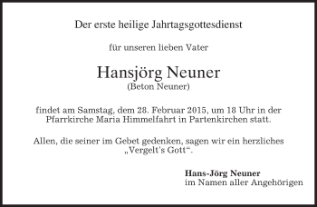 Traueranzeige von Hansjörg Neuner von merkurtz