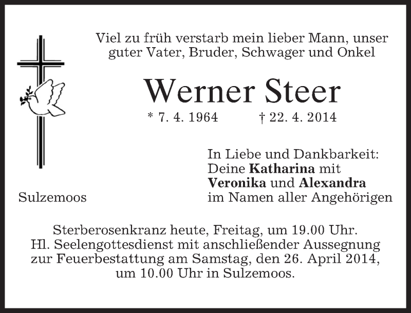  Traueranzeige für Werner Steer vom 25.04.2014 aus merkurtz