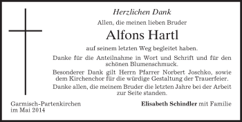 Traueranzeige von Alfons Hartl von merkurtz