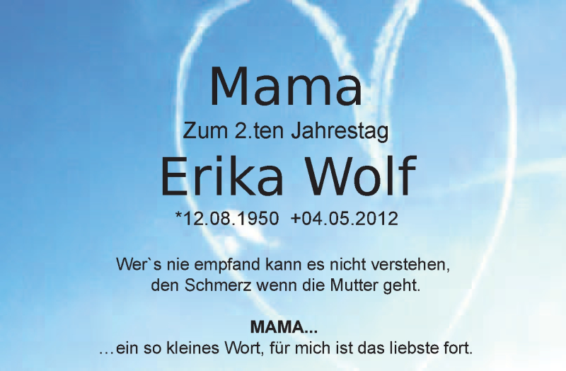  Traueranzeige für Erika Wolf vom 03.05.2014 aus merkurtz