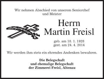 Traueranzeige von Martin Freisl von merkurtz