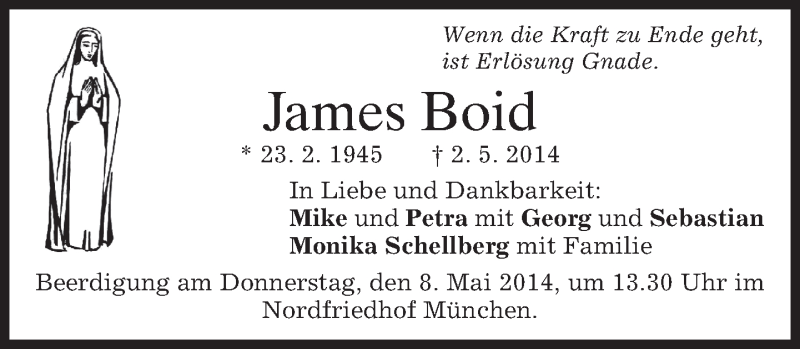  Traueranzeige für James Boid vom 06.05.2014 aus merkurtz