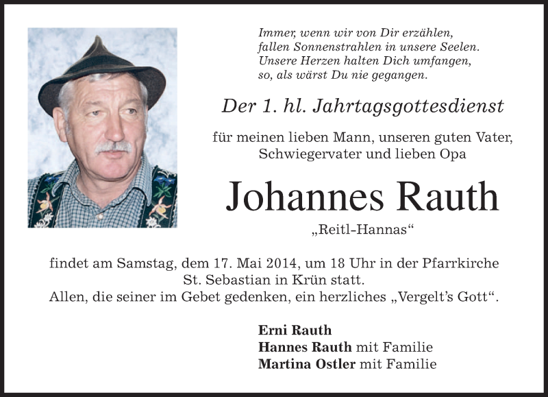 Traueranzeigen von Johannes Rauth | trauer.merkur.de