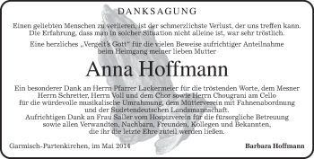 Traueranzeige von Anna Hoffmann von merkurtz
