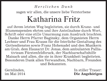 Traueranzeige von Katharina Fritz von merkurtz