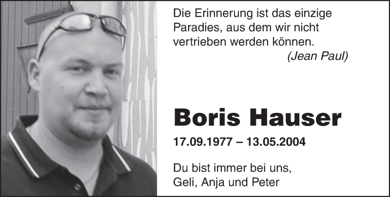  Traueranzeige für Boris Hauser vom 13.05.2014 aus merkurtz