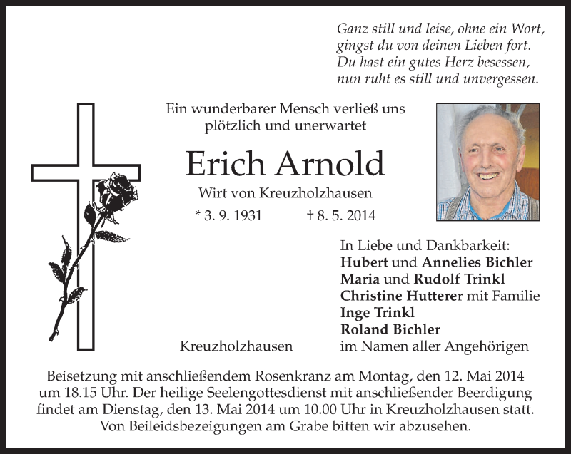  Traueranzeige für Erich Arnold vom 10.05.2014 aus merkurtz