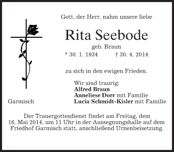 Traueranzeige von Rita Seebode von merkurtz