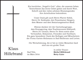 Traueranzeige von Klaus Hillebrand von merkurtz