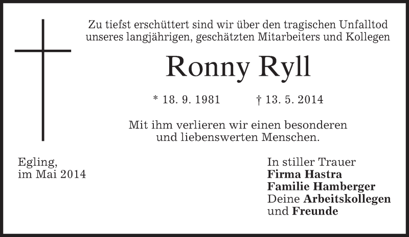  Traueranzeige für Ronny Ryll vom 15.05.2014 aus merkurtz