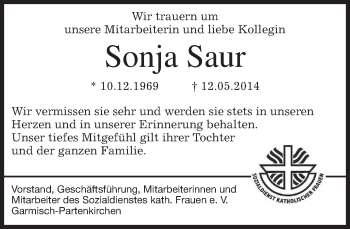 Traueranzeige von Sonja Saur von merkurtz