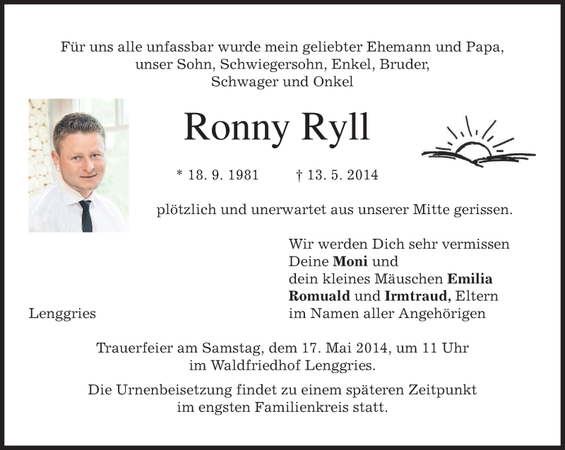  Traueranzeige für Ronny Ryll vom 16.05.2014 aus merkurtz