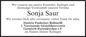 Traueranzeige von Sonja Saur von merkurtz