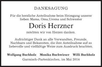 Traueranzeige von Doris Herzner von merkurtz